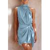 imagePRETTYGARDEN Womens Short Formal Satin Dress Summer Sleeveless Mock Neck Tie Waist Cocktail Party DressesLight Blue