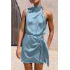 imagePRETTYGARDEN Womens Short Formal Satin Dress Summer Sleeveless Mock Neck Tie Waist Cocktail Party DressesLight Blue
