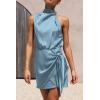 imagePRETTYGARDEN Womens Short Formal Satin Dress Summer Sleeveless Mock Neck Tie Waist Cocktail Party DressesLight Blue