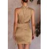 imagePRETTYGARDEN Womens Short Formal Satin Dress Summer Sleeveless Mock Neck Tie Waist Cocktail Party DressesLight Khaki