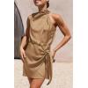 imagePRETTYGARDEN Womens Short Formal Satin Dress Summer Sleeveless Mock Neck Tie Waist Cocktail Party DressesLight Khaki