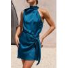 imagePRETTYGARDEN Womens Short Formal Satin Dress Summer Sleeveless Mock Neck Tie Waist Cocktail Party DressesNavy