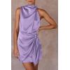 imagePRETTYGARDEN Womens Short Formal Satin Dress Summer Sleeveless Mock Neck Tie Waist Cocktail Party DressesPurple