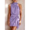 imagePRETTYGARDEN Womens Short Formal Satin Dress Summer Sleeveless Mock Neck Tie Waist Cocktail Party DressesPurple