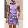 imagePRETTYGARDEN Womens Short Formal Satin Dress Summer Sleeveless Mock Neck Tie Waist Cocktail Party DressesPurple