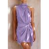 imagePRETTYGARDEN Womens Short Formal Satin Dress Summer Sleeveless Mock Neck Tie Waist Cocktail Party DressesPurple