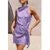 imagePRETTYGARDEN Womens Short Formal Satin Dress Summer Sleeveless Mock Neck Tie Waist Cocktail Party DressesPurple