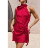 imagePRETTYGARDEN Womens Short Formal Satin Dress Summer Sleeveless Mock Neck Tie Waist Cocktail Party DressesRed