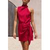 imagePRETTYGARDEN Womens Short Formal Satin Dress Summer Sleeveless Mock Neck Tie Waist Cocktail Party DressesRed