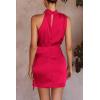 imagePRETTYGARDEN Womens Short Formal Satin Dress Summer Sleeveless Mock Neck Tie Waist Cocktail Party DressesRed