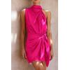 imagePRETTYGARDEN Womens Short Formal Satin Dress Summer Sleeveless Mock Neck Tie Waist Cocktail Party DressesRose Red