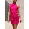 imagePRETTYGARDEN Womens Short Formal Satin Dress Summer Sleeveless Mock Neck Tie Waist Cocktail Party DressesRose Red