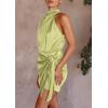 imagePRETTYGARDEN Womens Short Formal Satin Dress Summer Sleeveless Mock Neck Tie Waist Cocktail Party DressesTender Green