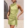 imagePRETTYGARDEN Womens Short Formal Satin Dress Summer Sleeveless Mock Neck Tie Waist Cocktail Party DressesTender Green