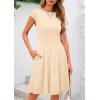 imagePRETTYGARDEN Womens Short Summer Dress 2025 Crewneck Cap Sleeve Ribbed Knit Casual Flowy A Line Mini Sundresses with PocketsApricot