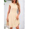 imagePRETTYGARDEN Womens Short Summer Dress 2025 Crewneck Cap Sleeve Ribbed Knit Casual Flowy A Line Mini Sundresses with PocketsApricot