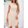 imagePRETTYGARDEN Womens Short Summer Dress 2025 Crewneck Cap Sleeve Ribbed Knit Casual Flowy A Line Mini Sundresses with PocketsApricot Pink
