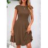 imagePRETTYGARDEN Womens Short Summer Dress 2025 Crewneck Cap Sleeve Ribbed Knit Casual Flowy A Line Mini Sundresses with PocketsCoffee
