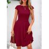 imagePRETTYGARDEN Womens Short Summer Dress 2025 Crewneck Cap Sleeve Ribbed Knit Casual Flowy A Line Mini Sundresses with PocketsWine Red
