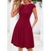 imagePRETTYGARDEN Womens Short Summer Dress 2025 Crewneck Cap Sleeve Ribbed Knit Casual Flowy A Line Mini Sundresses with PocketsWine Red