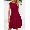imagePRETTYGARDEN Womens Short Summer Dress 2025 Crewneck Cap Sleeve Ribbed Knit Casual Flowy A Line Mini Sundresses with PocketsWine Red