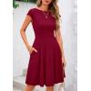 imagePRETTYGARDEN Womens Short Summer Dress 2025 Crewneck Cap Sleeve Ribbed Knit Casual Flowy A Line Mini Sundresses with PocketsWine Red