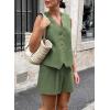 imagePRETTYGARDEN Womens Summer 2 Piece Outfits Sleeveless Matching Sets Button Down V Neck Vest Waistcoat and Pockets ShortsArmy Green