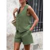 imagePRETTYGARDEN Womens Summer 2 Piece Outfits Sleeveless Matching Sets Button Down V Neck Vest Waistcoat and Pockets ShortsArmy Green