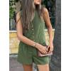 imagePRETTYGARDEN Womens Summer 2 Piece Outfits Sleeveless Matching Sets Button Down V Neck Vest Waistcoat and Pockets ShortsArmy Green