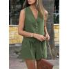 imagePRETTYGARDEN Womens Summer 2 Piece Outfits Sleeveless Matching Sets Button Down V Neck Vest Waistcoat and Pockets ShortsArmy Green