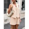 imagePRETTYGARDEN Womens Summer 2 Piece Outfits Sleeveless Matching Sets Button Down V Neck Vest Waistcoat and Pockets ShortsBeige