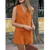 imagePRETTYGARDEN Womens Summer 2 Piece Outfits Sleeveless Matching Sets Button Down V Neck Vest Waistcoat and Pockets ShortsBrown Orange
