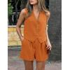 imagePRETTYGARDEN Womens Summer 2 Piece Outfits Sleeveless Matching Sets Button Down V Neck Vest Waistcoat and Pockets ShortsBrown Orange