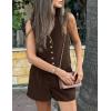 imagePRETTYGARDEN Womens Summer 2 Piece Outfits Sleeveless Matching Sets Button Down V Neck Vest Waistcoat and Pockets ShortsDark Coffee