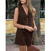 imagePRETTYGARDEN Womens Summer 2 Piece Outfits Sleeveless Matching Sets Button Down V Neck Vest Waistcoat and Pockets ShortsDark Coffee