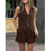 imagePRETTYGARDEN Womens Summer 2 Piece Outfits Sleeveless Matching Sets Button Down V Neck Vest Waistcoat and Pockets ShortsDark Coffee
