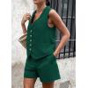 imagePRETTYGARDEN Womens Summer 2 Piece Outfits Sleeveless Matching Sets Button Down V Neck Vest Waistcoat and Pockets ShortsDark Green