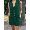 imagePRETTYGARDEN Womens Summer 2 Piece Outfits Sleeveless Matching Sets Button Down V Neck Vest Waistcoat and Pockets ShortsDark Green