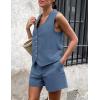 imagePRETTYGARDEN Womens Summer 2 Piece Outfits Sleeveless Matching Sets Button Down V Neck Vest Waistcoat and Pockets ShortsDenim Blue