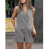 imagePRETTYGARDEN Womens Summer 2 Piece Outfits Sleeveless Matching Sets Button Down V Neck Vest Waistcoat and Pockets ShortsGrey