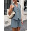 imagePRETTYGARDEN Womens Summer 2 Piece Outfits Sleeveless Matching Sets Button Down V Neck Vest Waistcoat and Pockets ShortsGrey Blue