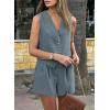 imagePRETTYGARDEN Womens Summer 2 Piece Outfits Sleeveless Matching Sets Button Down V Neck Vest Waistcoat and Pockets ShortsGrey Blue