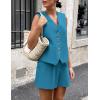 imagePRETTYGARDEN Womens Summer 2 Piece Outfits Sleeveless Matching Sets Button Down V Neck Vest Waistcoat and Pockets ShortsLake Blue