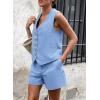 imagePRETTYGARDEN Womens Summer 2 Piece Outfits Sleeveless Matching Sets Button Down V Neck Vest Waistcoat and Pockets ShortsLight Blue