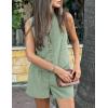 imagePRETTYGARDEN Womens Summer 2 Piece Outfits Sleeveless Matching Sets Button Down V Neck Vest Waistcoat and Pockets ShortsLight Green
