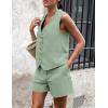 imagePRETTYGARDEN Womens Summer 2 Piece Outfits Sleeveless Matching Sets Button Down V Neck Vest Waistcoat and Pockets ShortsLight Green