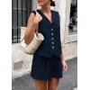 imagePRETTYGARDEN Womens Summer 2 Piece Outfits Sleeveless Matching Sets Button Down V Neck Vest Waistcoat and Pockets ShortsNavy