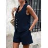 imagePRETTYGARDEN Womens Summer 2 Piece Outfits Sleeveless Matching Sets Button Down V Neck Vest Waistcoat and Pockets ShortsNavy