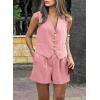 imagePRETTYGARDEN Womens Summer 2 Piece Outfits Sleeveless Matching Sets Button Down V Neck Vest Waistcoat and Pockets ShortsPink