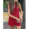 imagePRETTYGARDEN Womens Summer 2 Piece Outfits Sleeveless Matching Sets Button Down V Neck Vest Waistcoat and Pockets ShortsRed